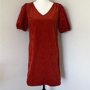 LOFT Rust Corduroy Mini Dress with Puff Sleeves